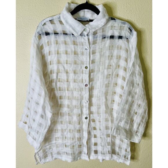 SARTORIA SARACENA | 100% Linen | Made in Italy | White Button-Front Top | Small - Picture 3 of 10